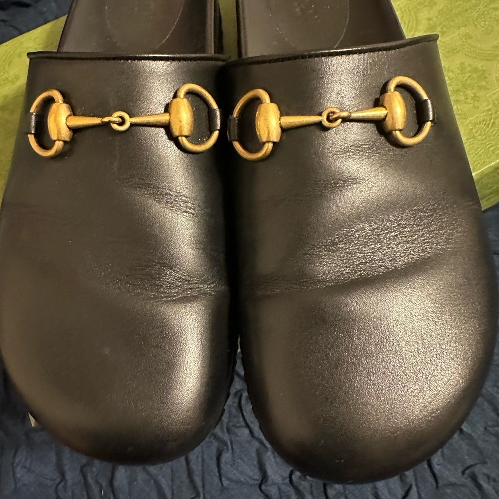 Gucci Black Leather Mules with Gold Hardware - Picture 8 of 8